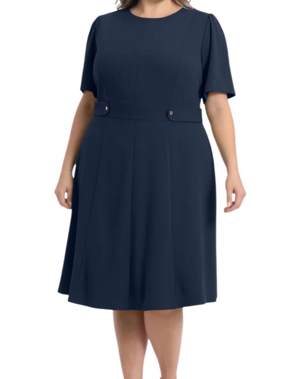 Elegant Navy Short-Sleeve A-Line Dress Sz 22W